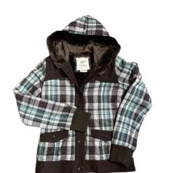 Fox Girls Wool/Fleece Hooded Button Front Plaid Jacket
