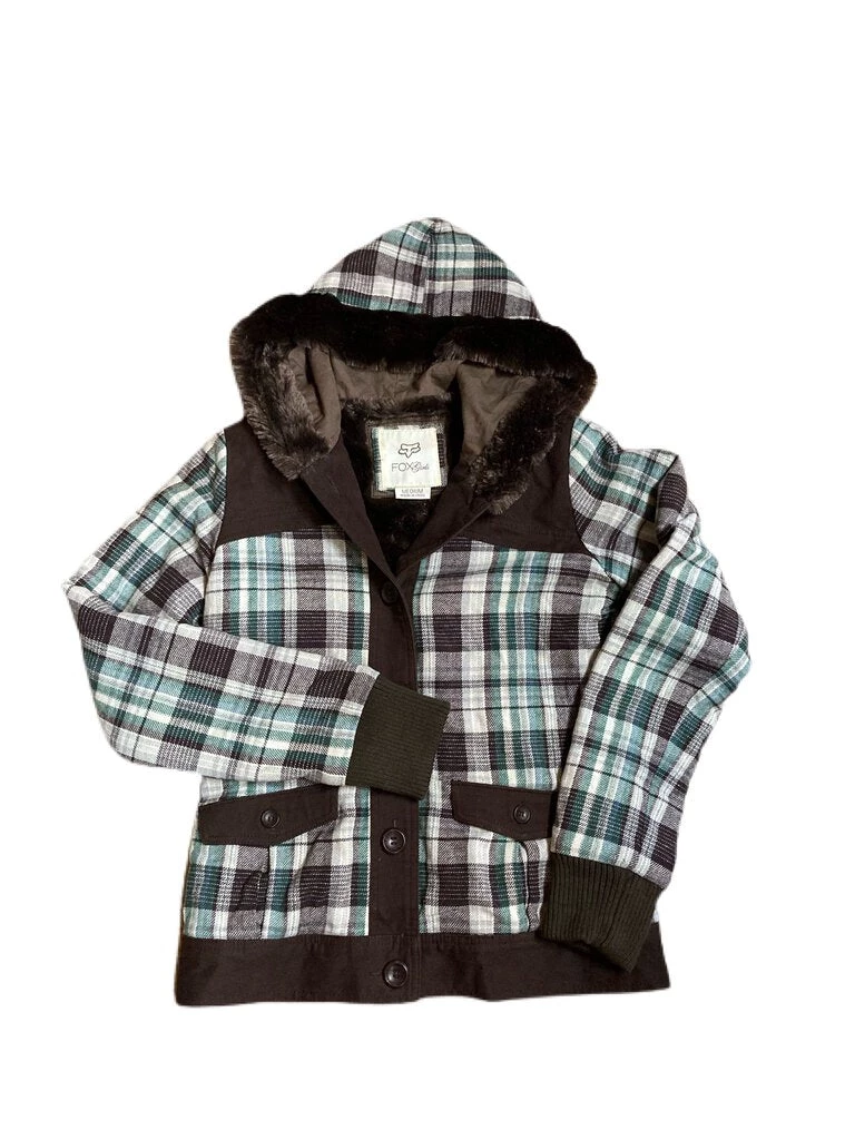Fox Girls Wool/Fleece Hooded Button Front Plaid Jacket 3 Fox Girls Wool/Fleece Hooded Button Front Plaid Jacket